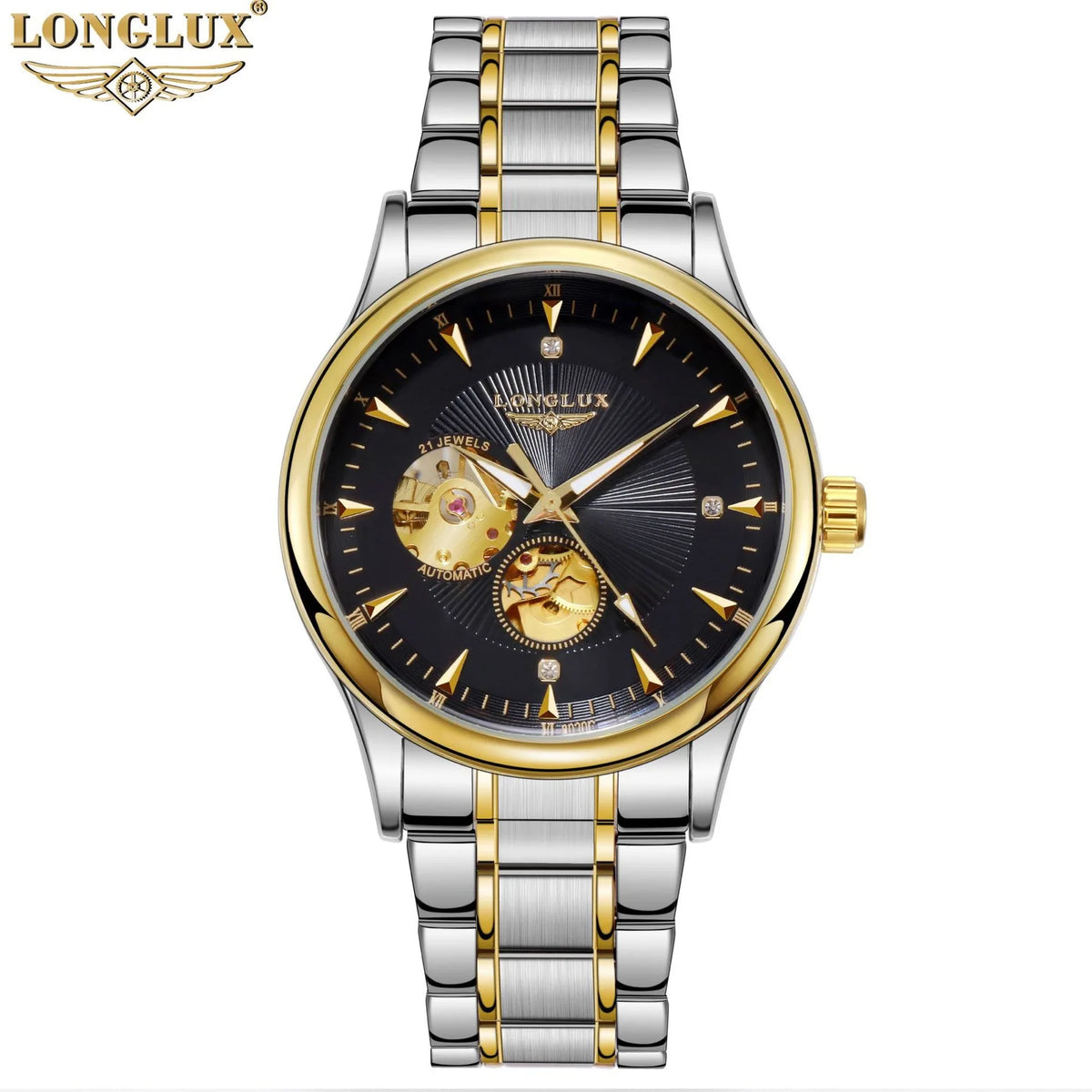 LONGLUX Men Automatic Mechanical Watch Elegant Luxury Watches Waterproof Skeleton Business Wholesale Stainless Steel Gift Watch