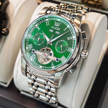 OLEVS 6607 Automatic Mechanical Men Watches Stainless Steel Waterproof Date Week Fashion Classic Wrist Watches Reloj Hombre
