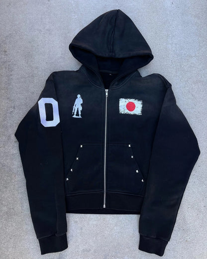 2025 Autumn and Winter Hot Diamond Loose Plush National Flag Design Casual Zipper Hooded Sweatshirt Pants Two-Piece Set Trendy S