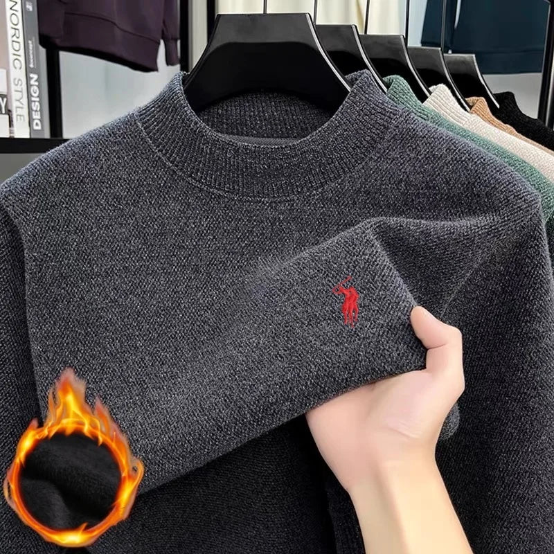 Personalized Mens Exquisite Brand Paul Classic Embroidered Comfortable Knitted Sweater Autumn Winter New Velvet Warm Long Sleeve