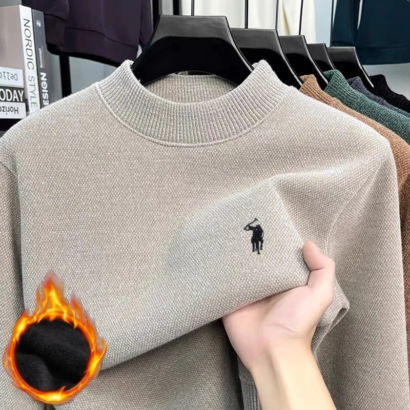 Personalized Mens Exquisite Brand Paul Classic Embroidered Comfortable Knitted Sweater Autumn Winter New Velvet Warm Long Sleeve