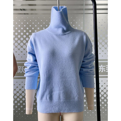 New European and American Loose High Neck Sweater Casual Long Sleeved Solid Color Knitted Sweater Wintter Clothes for Women