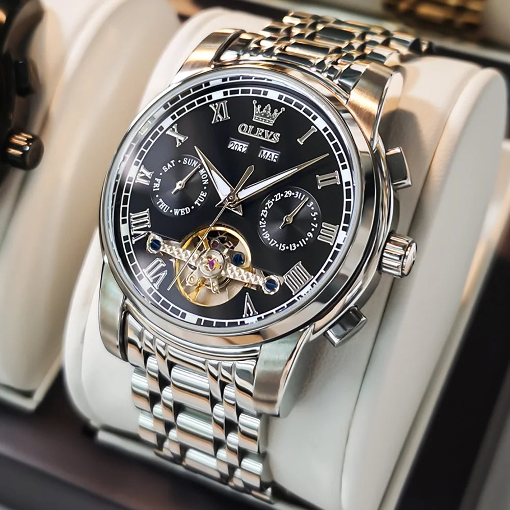 OLEVS 6607 Automatic Mechanical Men Watches Stainless Steel Waterproof Date Week Fashion Classic Wrist Watches Reloj Hombre