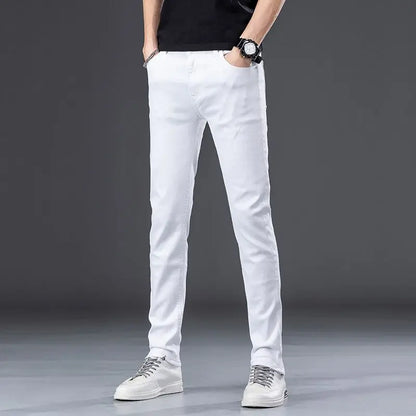 Spring Summer Men's White Jeans Fashion Skinny Stretch Casual Thin Denim Pants Comfortable Soft Cotton Male Korean Trousers