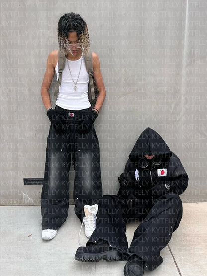 2025 Autumn and Winter Hot Diamond Loose Plush National Flag Design Casual Zipper Hooded Sweatshirt Pants Two-Piece Set Trendy S