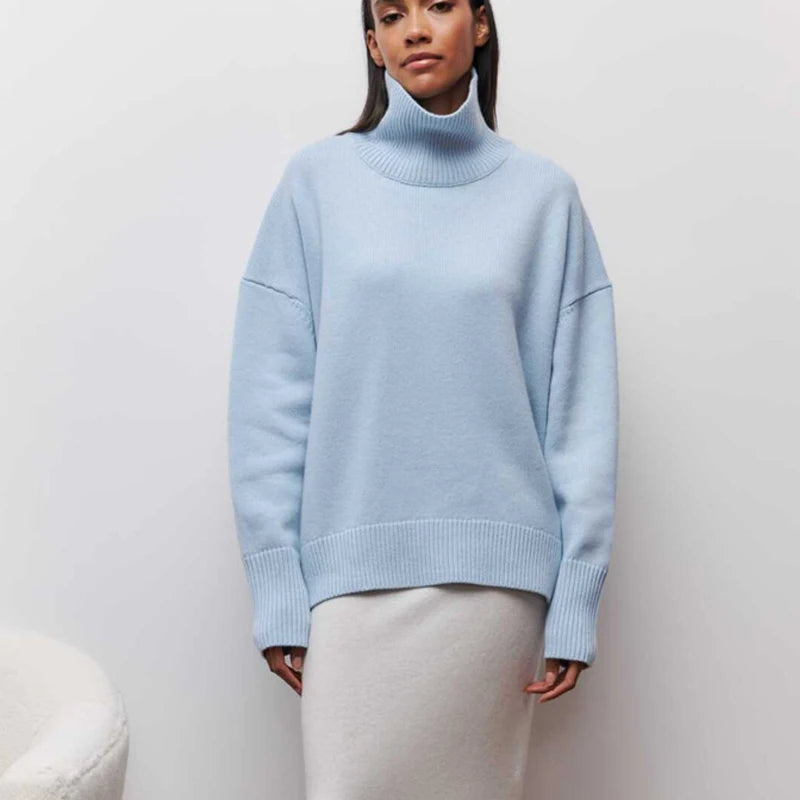 New European and American Loose High Neck Sweater Casual Long Sleeved Solid Color Knitted Sweater Wintter Clothes for Women