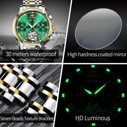 OLEVS 6607 Automatic Mechanical Men Watches Stainless Steel Waterproof Date Week Fashion Classic Wrist Watches Reloj Hombre