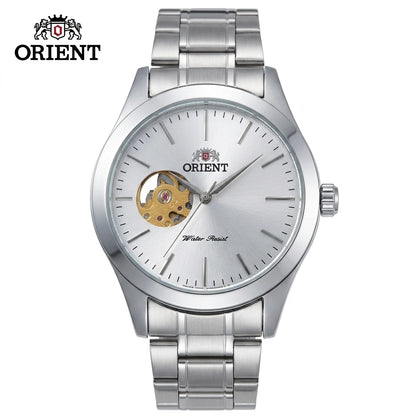 Orient Men Open Heart Skeleton Automatic Watch Luminous Two-tone Stainless Steel Business Dress Wristwatch