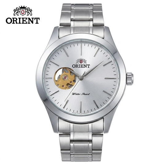 Orient Men Open Heart Skeleton Automatic Watch Luminous Two-tone Stainless Steel Business Dress Wristwatch