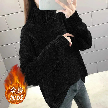 Chenille Turtleneck Sweater Women's Autumn Winter 2026 New Loose Elastic Thick Knitted Sweaters Solid Female Warm Base Shirt