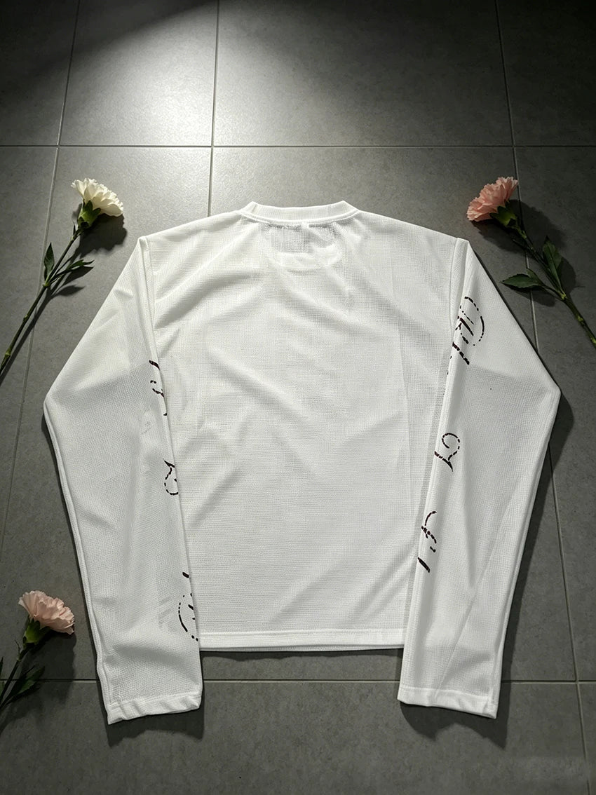 Fashionable Classics Round Neck Long Sleeved Versatile Loose T-shirt Y2K Streetwear Retro Personalized Creative Waffle Print Top