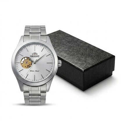 Orient Men Open Heart Skeleton Automatic Watch Luminous Two-tone Stainless Steel Business Dress Wristwatch