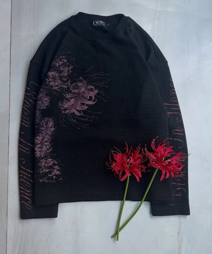 Fashionable Classics Round Neck Long Sleeved Versatile Loose T-shirt Y2K Streetwear Retro Personalized Creative Waffle Print Top