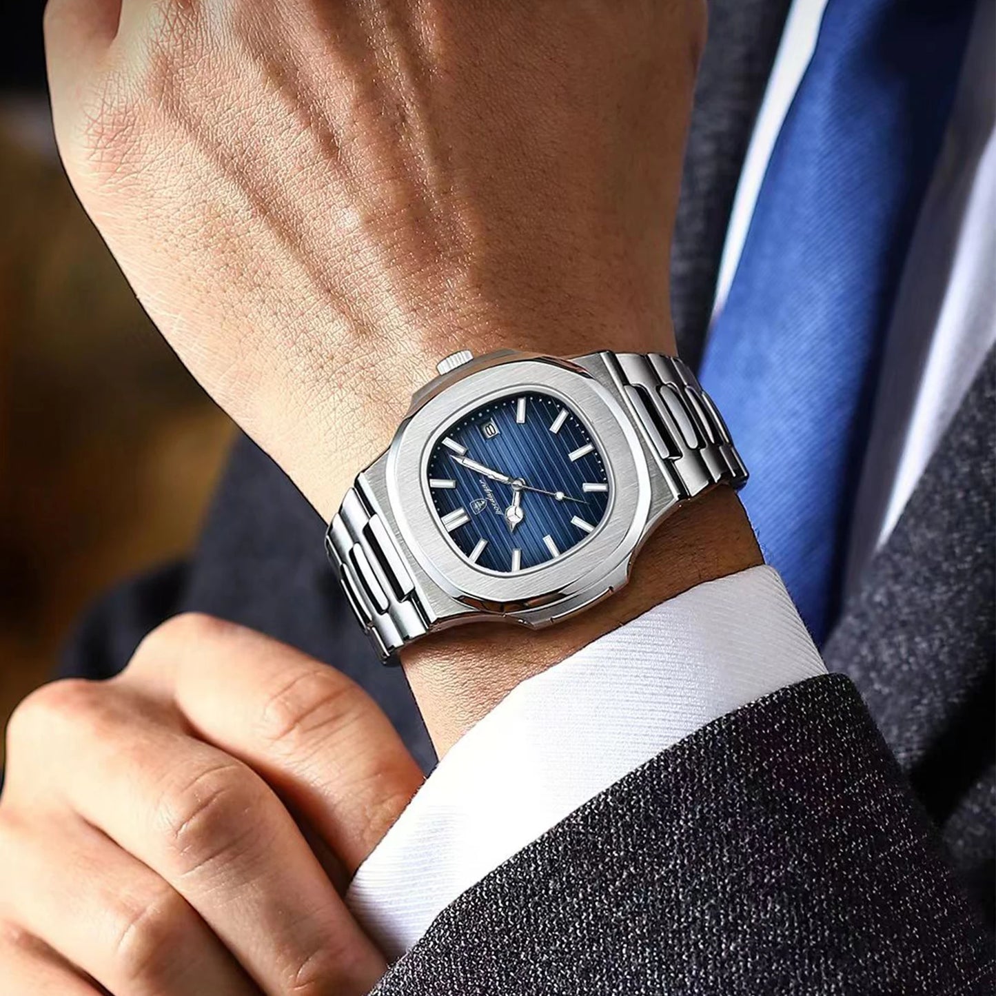 POEDAGAR Fashion Square Quartz Man Clock Waterproof Luminous Date Stainless Steel Watches For Men Luxury Business Men Wristwatch