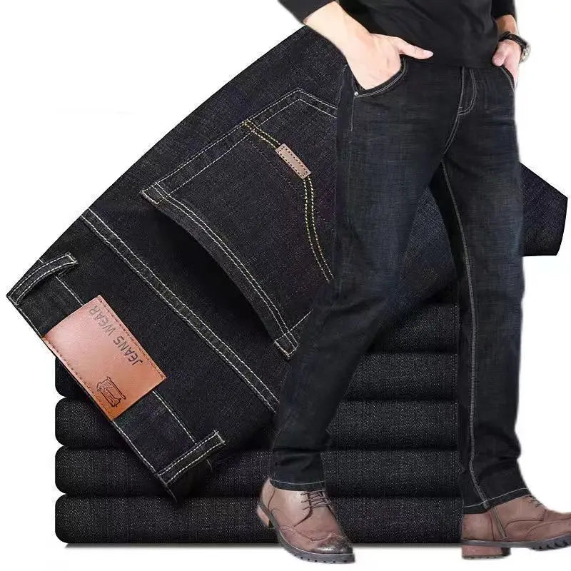 Men's Jeans Casual Comfortable Straight Stretch Fashion Classic Premium Blue Black Denim Pants Large Pants