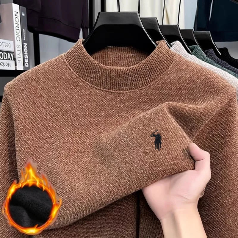 Personalized Mens Exquisite Brand Paul Classic Embroidered Comfortable Knitted Sweater Autumn Winter New Velvet Warm Long Sleeve