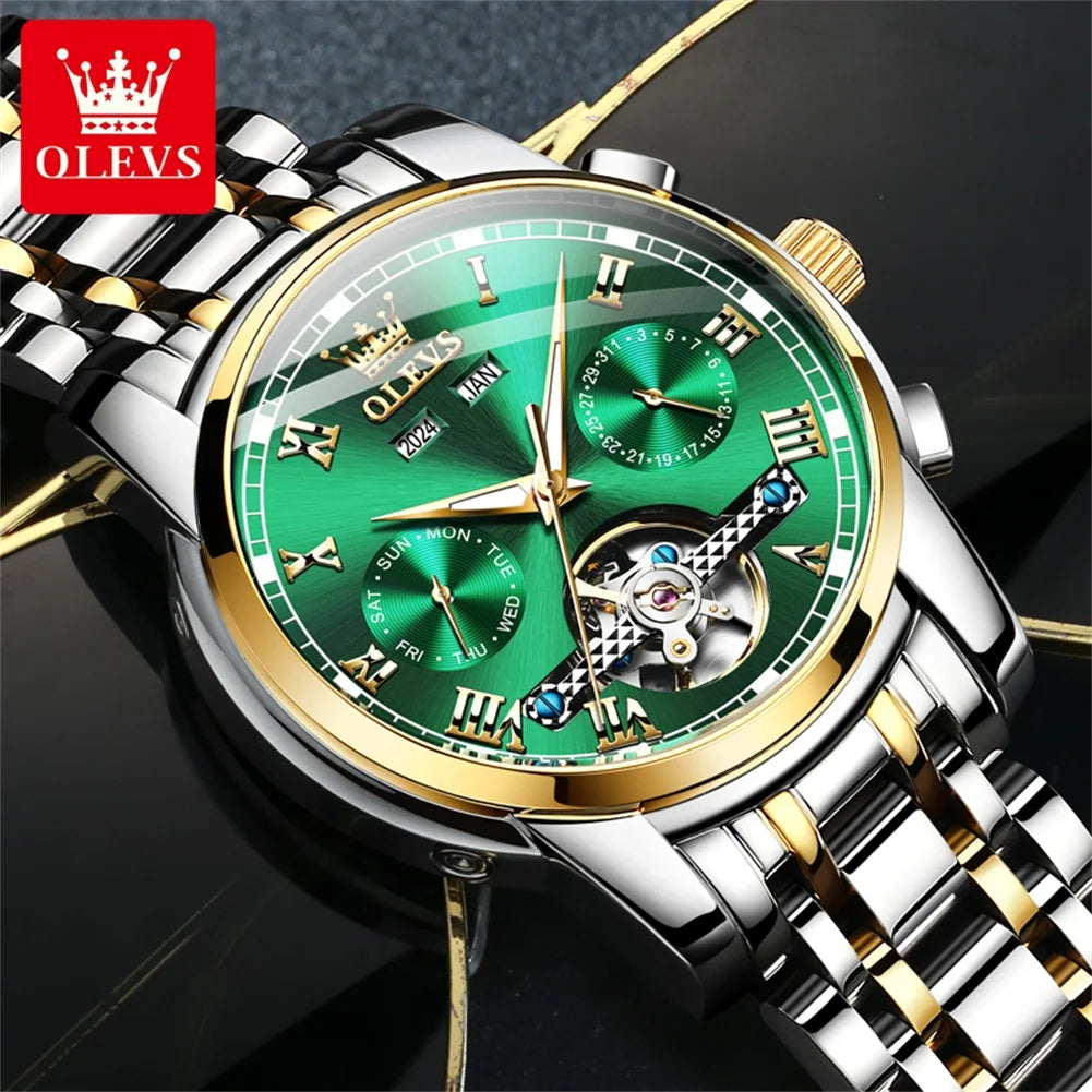 OLEVS 6607 Automatic Mechanical Men Watches Stainless Steel Waterproof Date Week Fashion Classic Wrist Watches Reloj Hombre