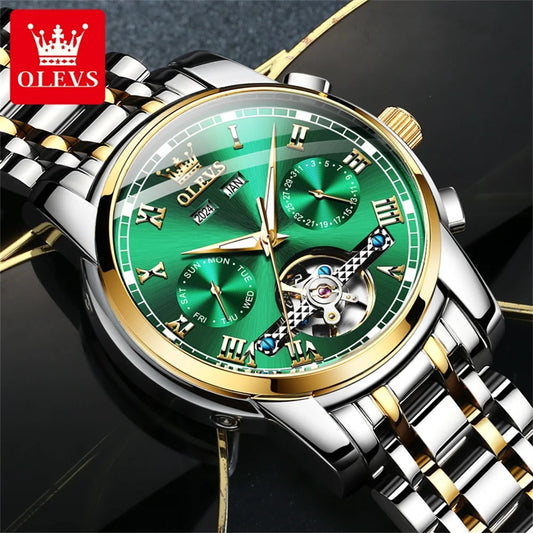 OLEVS 6607 Automatic Mechanical Men Watches Stainless Steel Waterproof Date Week Fashion Classic Wrist Watches Reloj Hombre