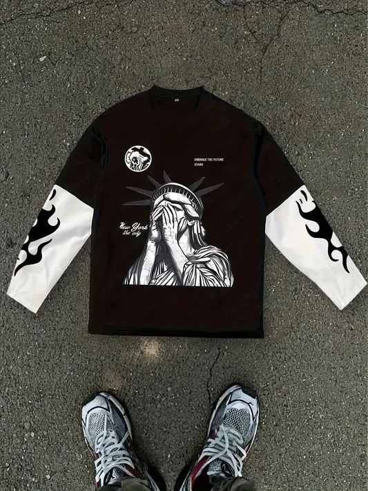 The new men's long-sleeved T-shirt for Spring and Autumn 2025 is casual fashionable and comfortable with 3D pattern printing