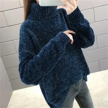 Chenille Turtleneck Sweater Women's Autumn Winter 2026 New Loose Elastic Thick Knitted Sweaters Solid Female Warm Base Shirt