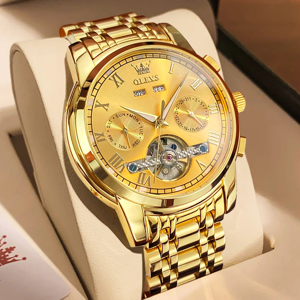 OLEVS 6607 Automatic Mechanical Men Watches Stainless Steel Waterproof Date Week Fashion Classic Wrist Watches Reloj Hombre