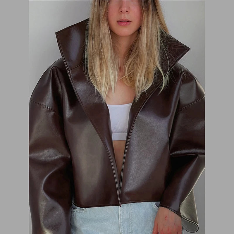 Fashion Solid Women's Jacket Stand Collar Zip Short Oversize Long Sleeves Loose Chic Top 2026 Autumn New High Street Daily Wear
