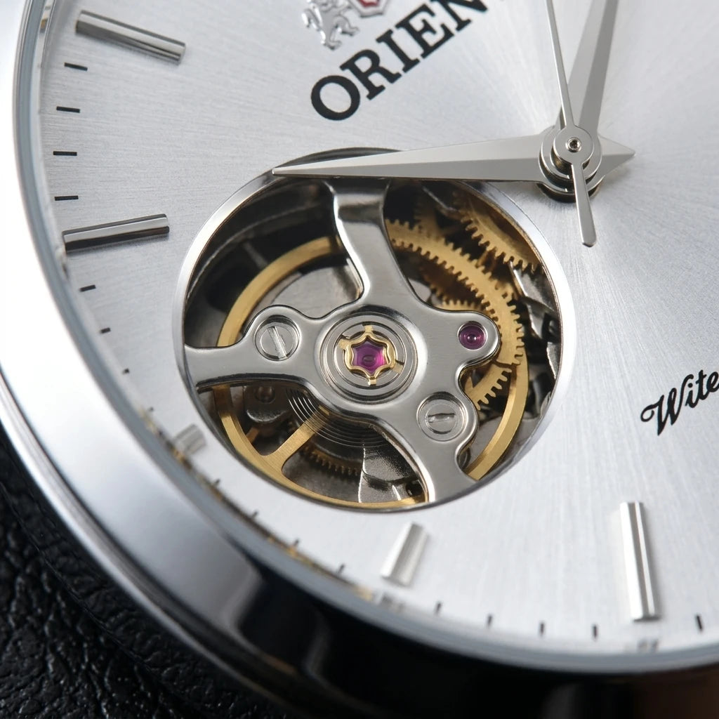 Orient Men Open Heart Skeleton Automatic Watch Luminous Two-tone Stainless Steel Business Dress Wristwatch