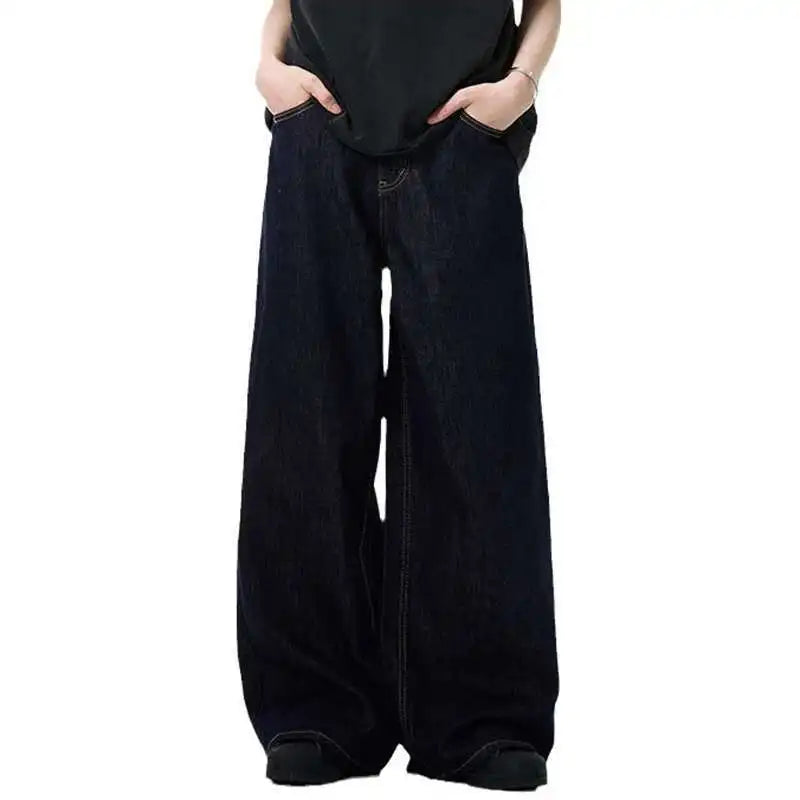 IEFB Simple Men's Denim Pants Vintage Washing Wide Leg Loose Jeans Casual Straight American Style Male Trousers New 2026 9W190