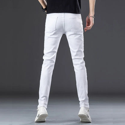 Spring Summer Men's White Jeans Fashion Skinny Stretch Casual Thin Denim Pants Comfortable Soft Cotton Male Korean Trousers