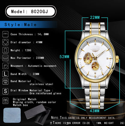 LONGLUX Men Automatic Mechanical Watch Elegant Luxury Watches Waterproof Skeleton Business Wholesale Stainless Steel Gift Watch