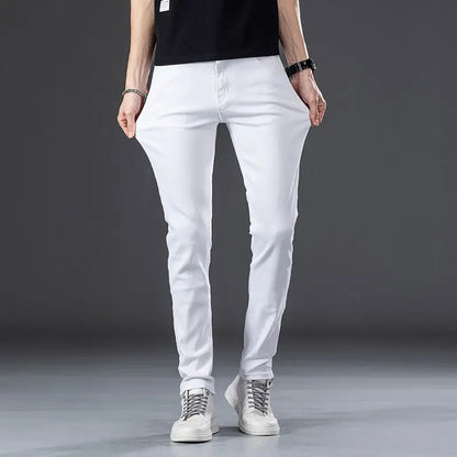 Spring Summer Men's White Jeans Fashion Skinny Stretch Casual Thin Denim Pants Comfortable Soft Cotton Male Korean Trousers