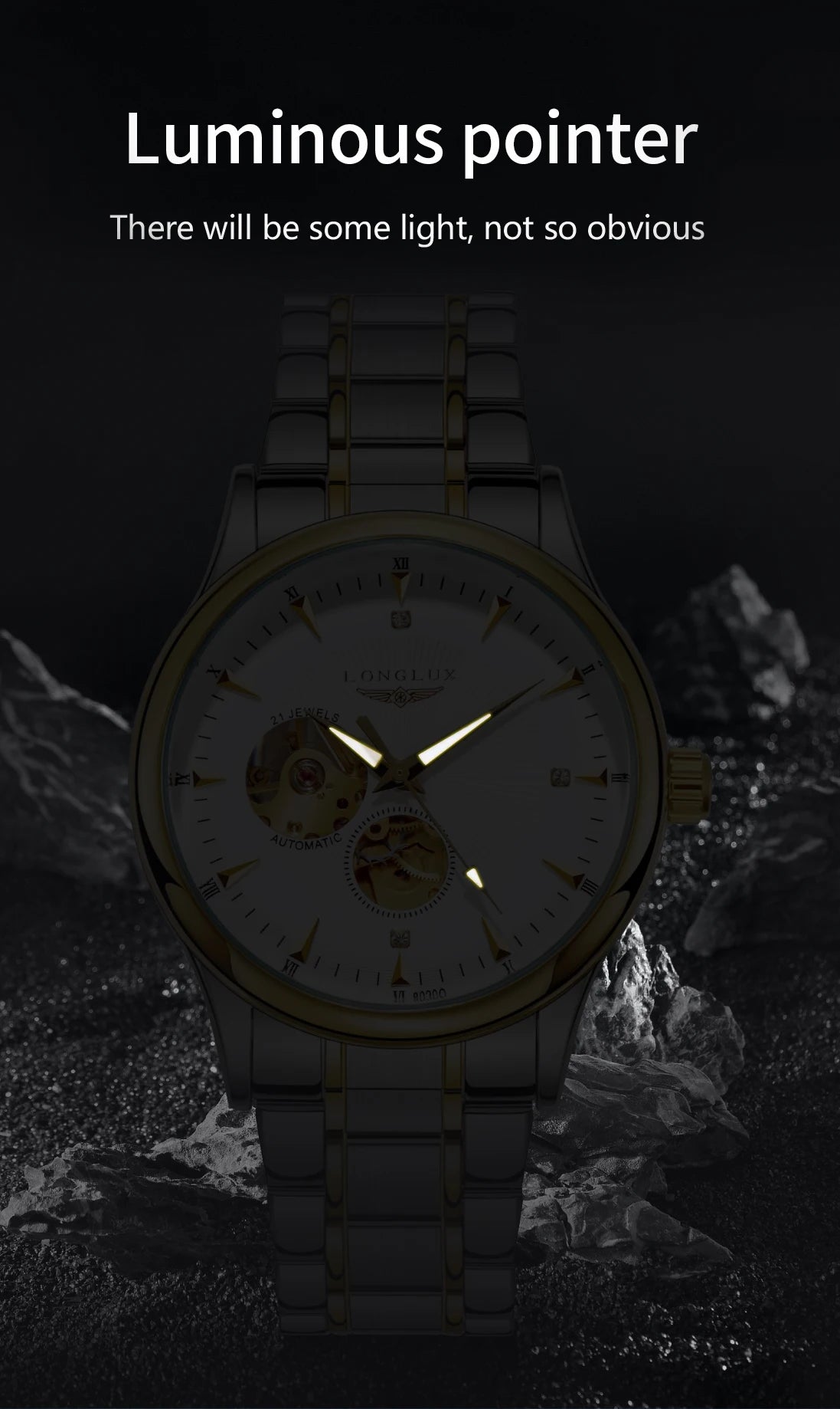 LONGLUX Men Automatic Mechanical Watch Elegant Luxury Watches Waterproof Skeleton Business Wholesale Stainless Steel Gift Watch