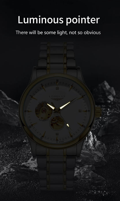 LONGLUX Men Automatic Mechanical Watch Elegant Luxury Watches Waterproof Skeleton Business Wholesale Stainless Steel Gift Watch
