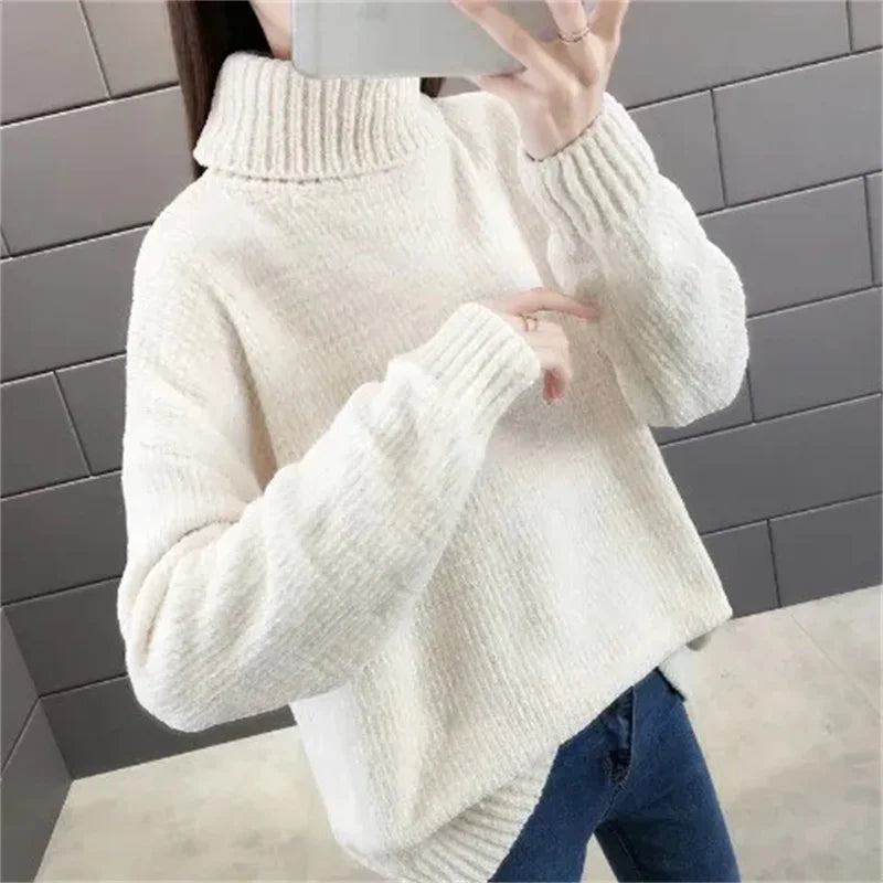 Chenille Turtleneck Sweater Women's Autumn Winter 2026 New Loose Elastic Thick Knitted Sweaters Solid Female Warm Base Shirt