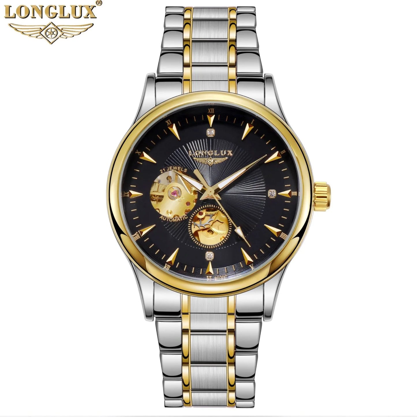 LONGLUX Men Automatic Mechanical Watch Elegant Luxury Watches Waterproof Skeleton Business Wholesale Stainless Steel Gift Watch