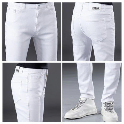 Spring Summer Men's White Jeans Fashion Skinny Stretch Casual Thin Denim Pants Comfortable Soft Cotton Male Korean Trousers