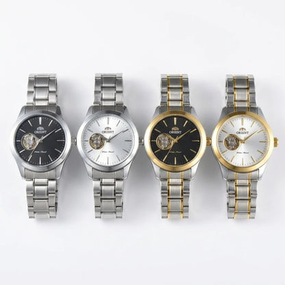 Orient Men Open Heart Skeleton Automatic Watch Luminous Two-tone Stainless Steel Business Dress Wristwatch