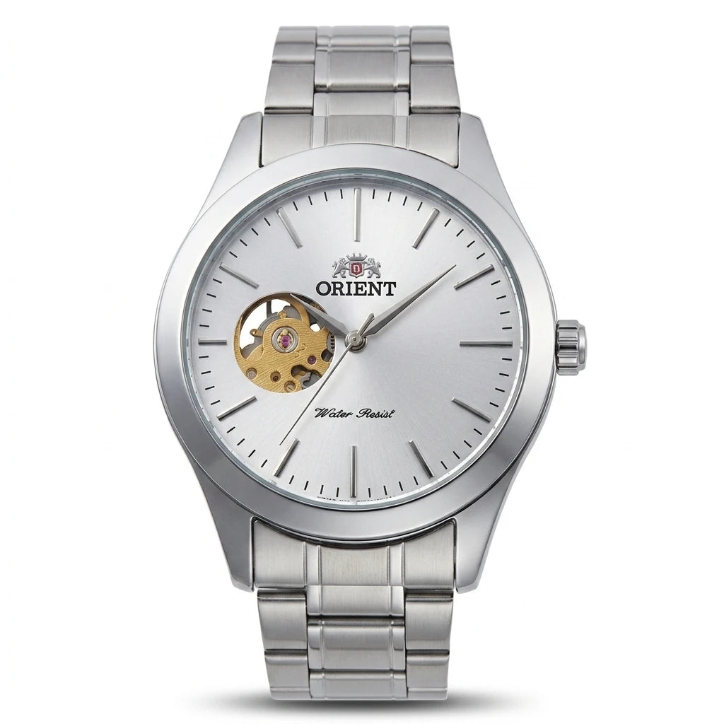 Orient Men Open Heart Skeleton Automatic Watch Luminous Two-tone Stainless Steel Business Dress Wristwatch