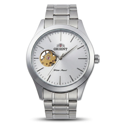 Orient Men Open Heart Skeleton Automatic Watch Luminous Two-tone Stainless Steel Business Dress Wristwatch