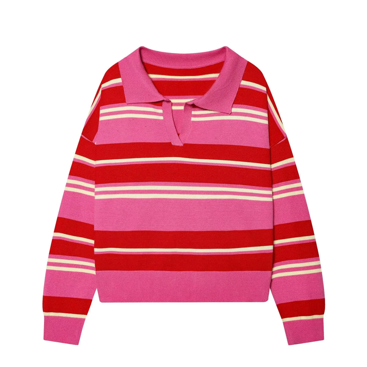 Autumn Women's 2026 New Knitted Striped Sweater Polo Neck Pullover Autumn Fashion Loose Elegant Warm Young Women Sweater Street