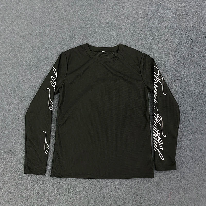 Spring American Retro Y2K Long Sleeve T-Shirt Casual Round Neck Lightweight Breathable Top Letter Print Streetwear