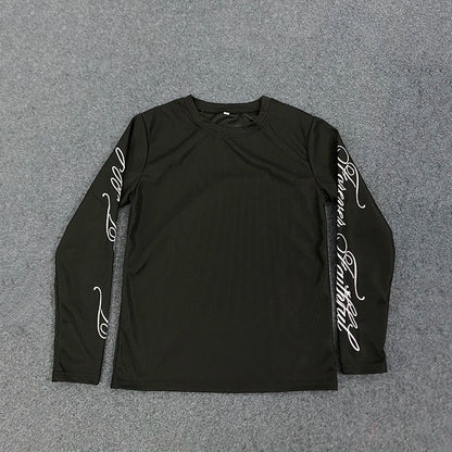 Spring American Retro Y2K Long Sleeve T-Shirt Casual Round Neck Lightweight Breathable Top Letter Print Streetwear