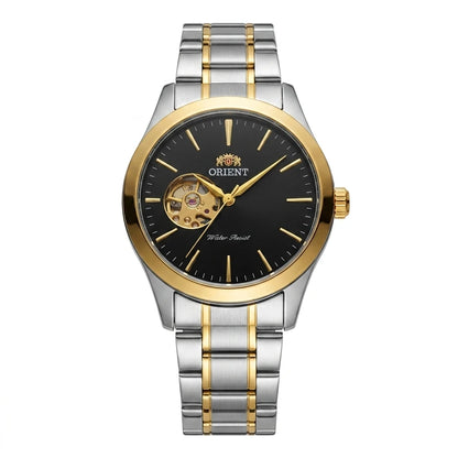 Orient Men Open Heart Skeleton Automatic Watch Luminous Two-tone Stainless Steel Business Dress Wristwatch