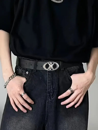 Stylish Oval Cross Metal Buckle Belt - Durable, Simple, and Universally Compatible - Unisex Gift Idea for Men and Women