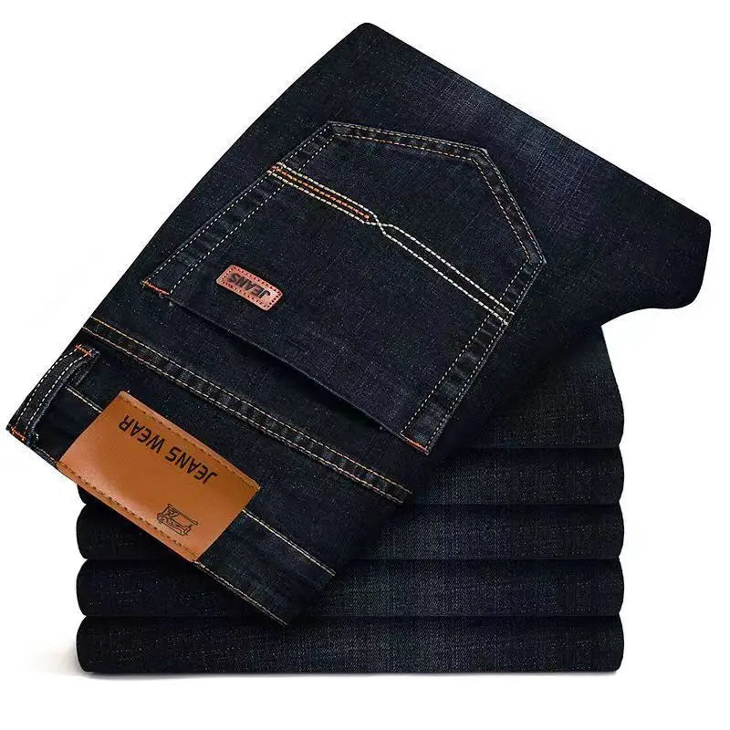 Men's Jeans Casual Comfortable Straight Stretch Fashion Classic Premium Blue Black Denim Pants Large Pants