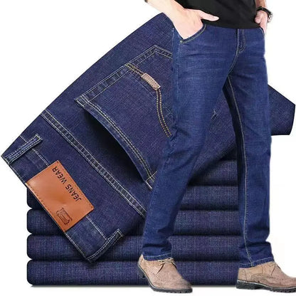 Men's Jeans Casual Comfortable Straight Stretch Fashion Classic Premium Blue Black Denim Pants Large Pants