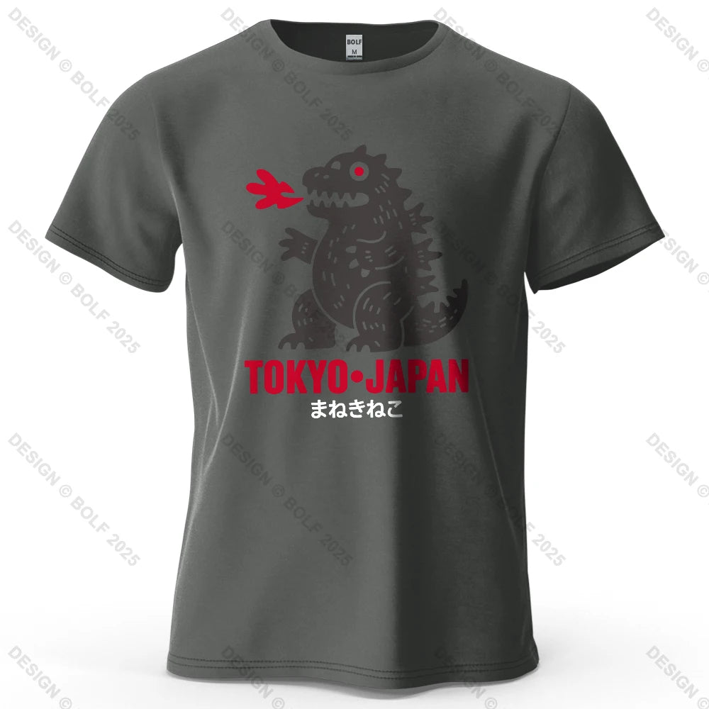 Tokyo Dinosaur Printed Men's T-Shirt 100% Cotton Oversized Japanese Harajuku Graphic Tees for Women Tops Tees Casual Streetwear