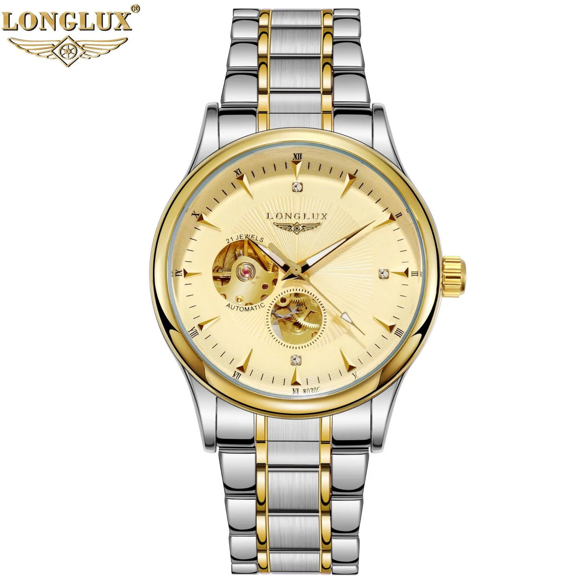 LONGLUX Men Automatic Mechanical Watch Elegant Luxury Watches Waterproof Skeleton Business Wholesale Stainless Steel Gift Watch
