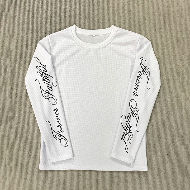 Spring American Retro Y2K Long Sleeve T-Shirt Casual Round Neck Lightweight Breathable Top Letter Print Streetwear