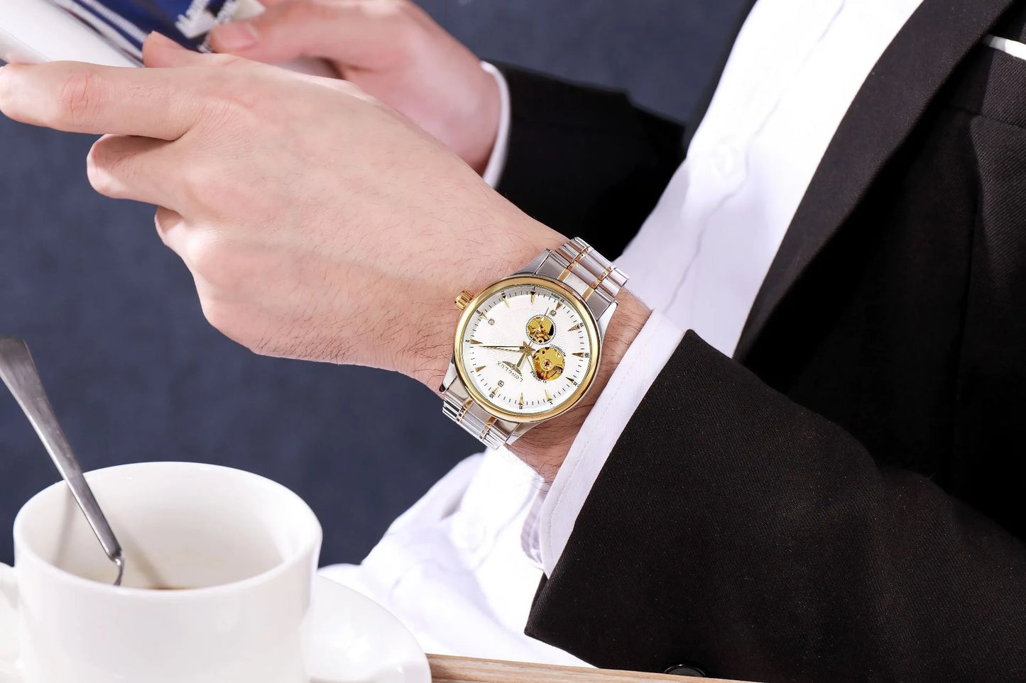 LONGLUX Men Automatic Mechanical Watch Elegant Luxury Watches Waterproof Skeleton Business Wholesale Stainless Steel Gift Watch